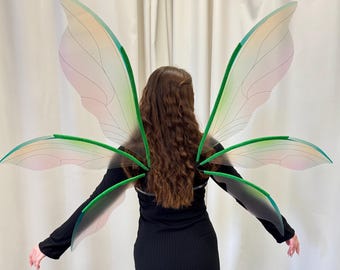 Gröna älvvingar vuxna, skimrande cosplayvingar, PET-plastvingar