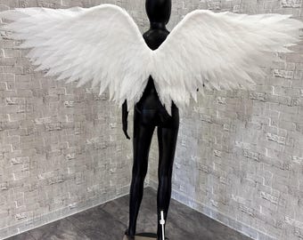 Alas de pájaro blancas anchas hechas a mano, disfraz ligero estilo pluma de espuma, cosplay, sesión de fotos