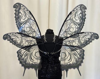 Alas de hada negras transparentes, cosplay para adultos, moda Fairycore, cosplay de mariposa