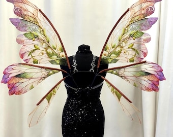 Aile florale de fée, ailes de fée adultes, conception de feuille de rose, ailes de costume, ailes de fée des forêts adultes, cosplay transparent pour femme