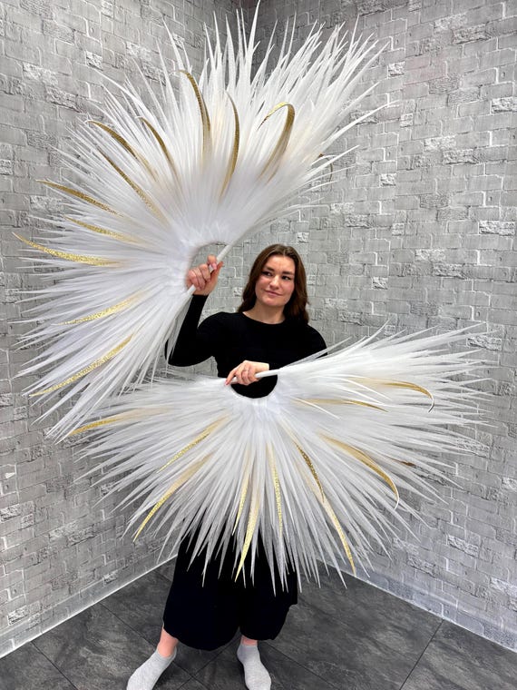 Burlesque fans for dance, Dance feather style fans, white puffy fans for dance, gloves for dance, dancing wings