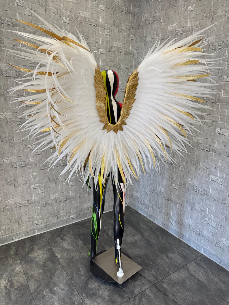 Adult White Gold Angel Wings, Lightweight Foam Feather Costume, Large ...