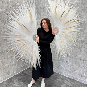 Burlesque fans for dance, Dance feather style fans, white puffy fans for dance, gloves for dance, dancing wings image 6