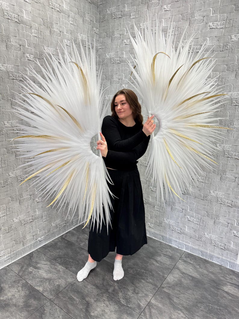 Burlesque fans for dance, Dance feather style fans, white puffy fans for dance, gloves for dance, dancing wings image 6