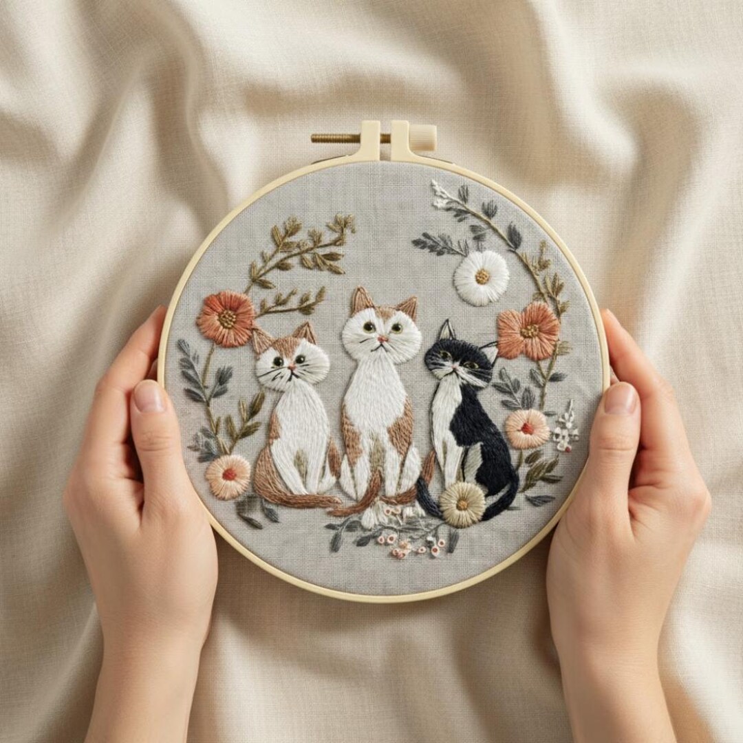 Three Kittens and Flowers