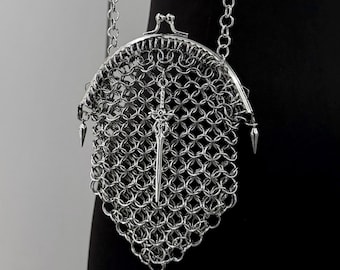 Chainmail vintage stainless steel coin sword purse