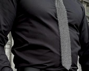 Chainmail necktie, men cravate, gothic formalwear