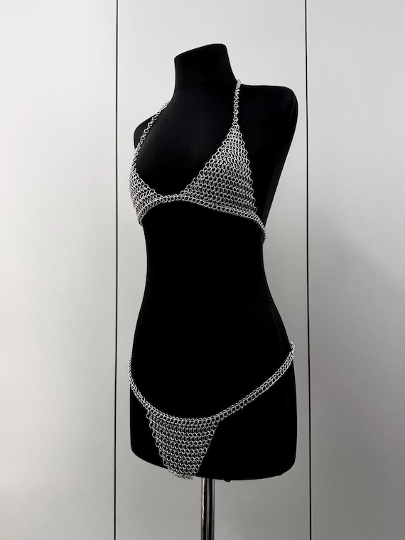 Chainmail stainless steel bikini set, lingerie