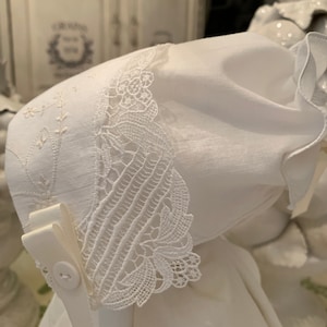 White Bonnet with Lace Corner
