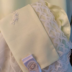 Soft Yellow Baby Day Gown and Bonnet Set, Embroidered in White