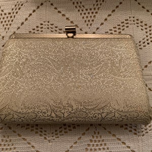White and Silver Brocade Evening Bag
