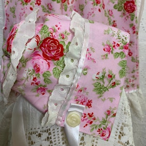 Pink Flowered Baby Gown and Bonnet Set