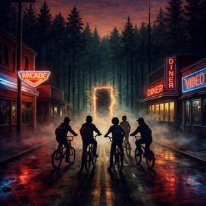 Stranger Things Inspired Art Print | 80s Small Town Night (Digital Download)