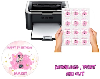 Personalized Disney Minnie Mouse Sticker : Birthday Party Design -- Digital File ---