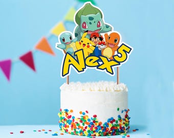 Personalized Pikachu Cake Topper : Birthday Party Design -- Digital File ---