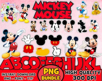 Descarga instantánea de Disney Mickey Mouse PNG y paquete de fuentes - Archivo digital
