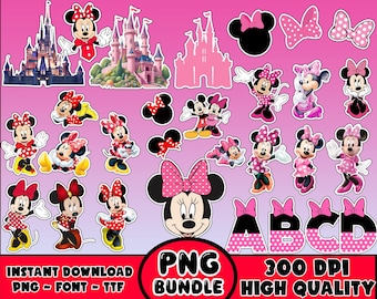 Instand Download Disney Minnie Mouse Png and Font Bundle - Digital File