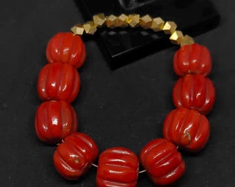 Cuentas de coral rojo italiano con forma de melón, piedra preciosa tallada en briolette (11-12 mm)