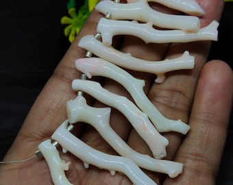 Japanese White Coral Stick Beads, Smooth Polished Pink Coral for Jewelry Making