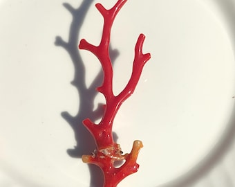 Rama de coral rojo sangre de buey: vara de piedra preciosa italiana natural, 110 mm