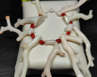 Japanese White Coral Beads, Rough Stick & Red Tube Beads, Jewelry Making