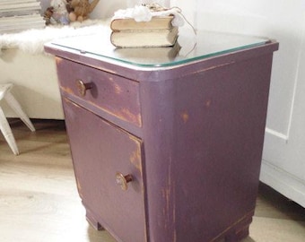 50er Jahre NACHTSCHRANK & Glasplatte, umgestaltet