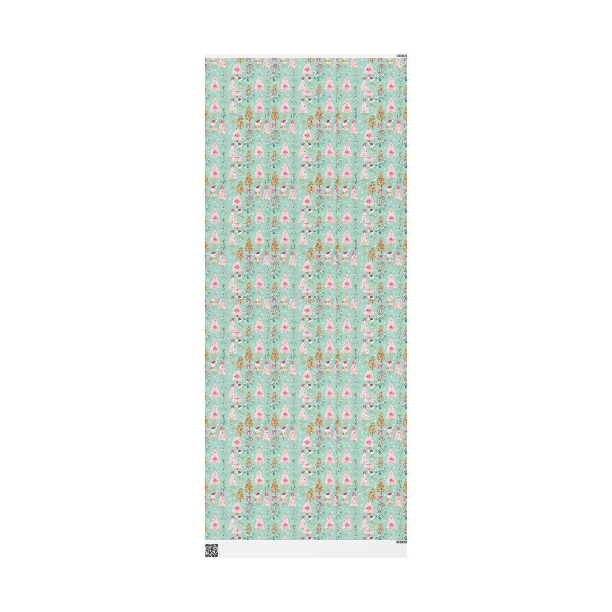 Merry Pastel Pink & Mint Christmas Tree Holiday Gift Wrap 30" x 72" - Thumbnail 2
