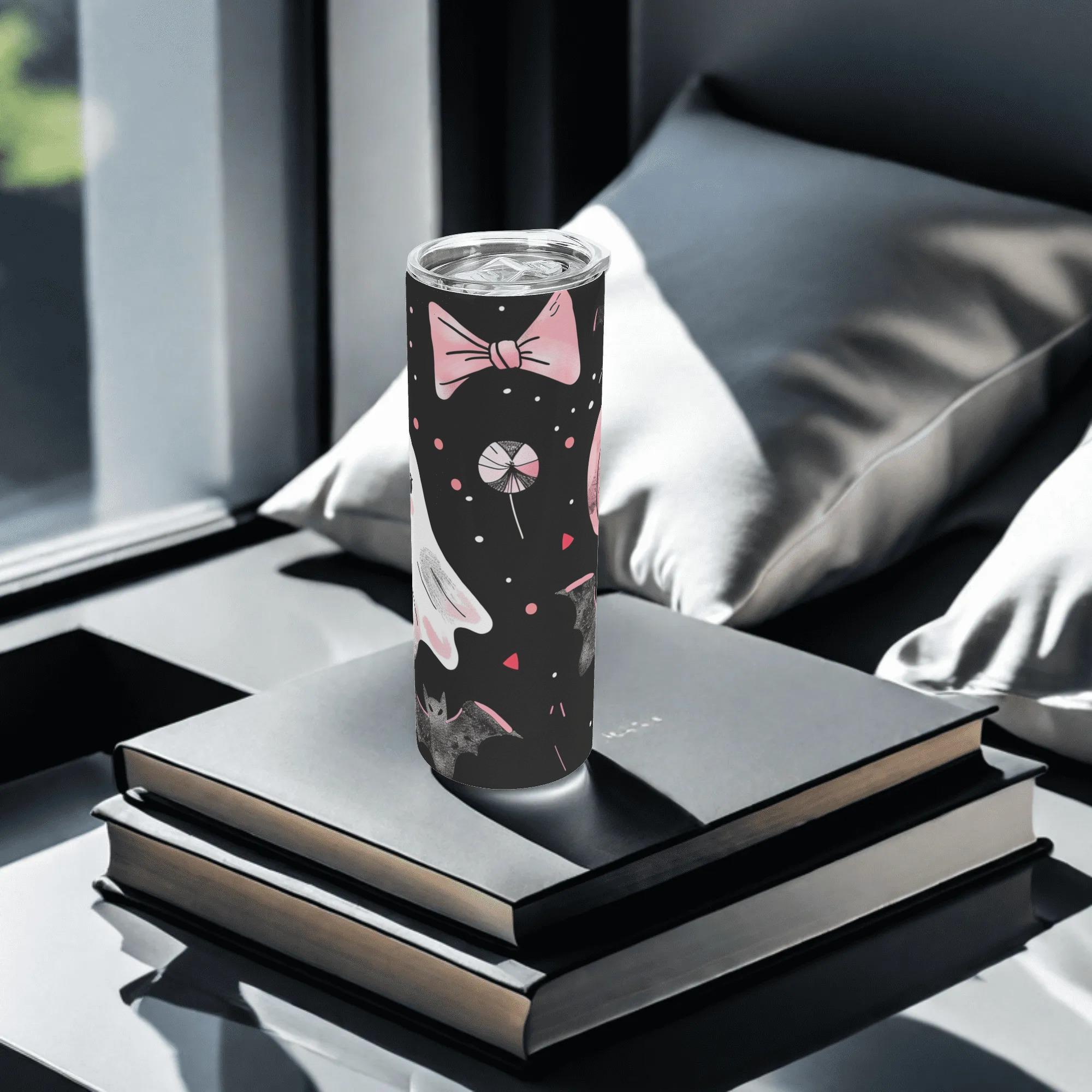 Ghosts & Bats with Pink Accents Girly Halloween 20oz Skinny Stainless Steel Tumbler - Thumbnail 3