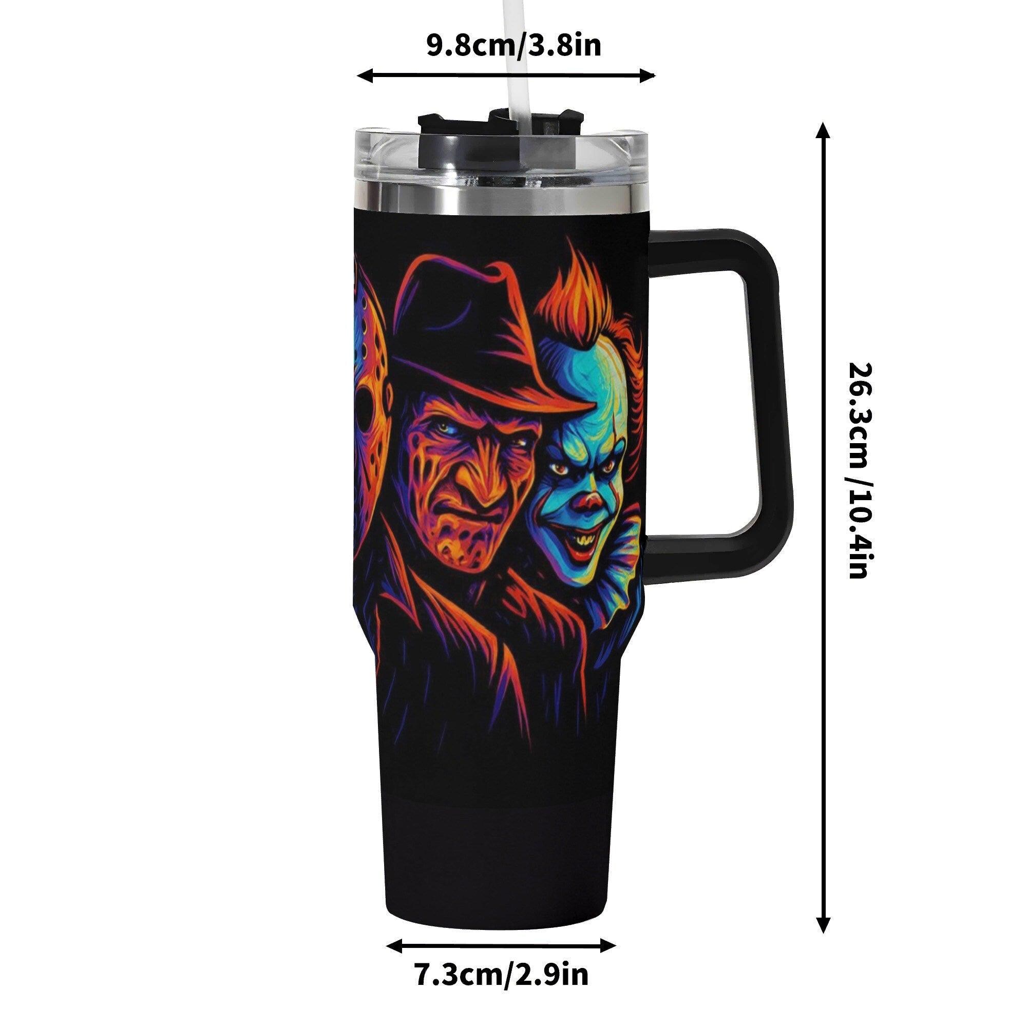 Fright Night Killers Halloween Horror 40oz Insulated Stainless Steel Tumbler with Handle and Straw - Thumbnail 7