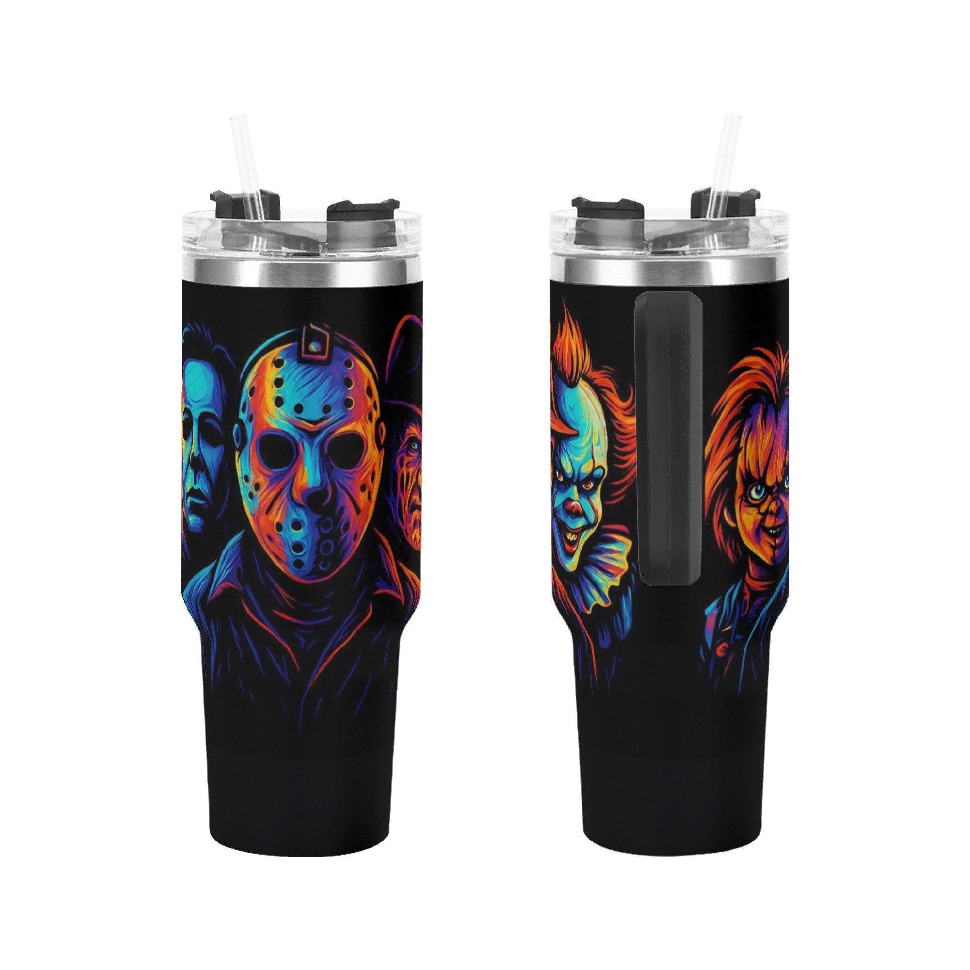 Fright Night Killers Halloween Horror 40oz Insulated Stainless Steel Tumbler with Handle and Straw - Thumbnail 3