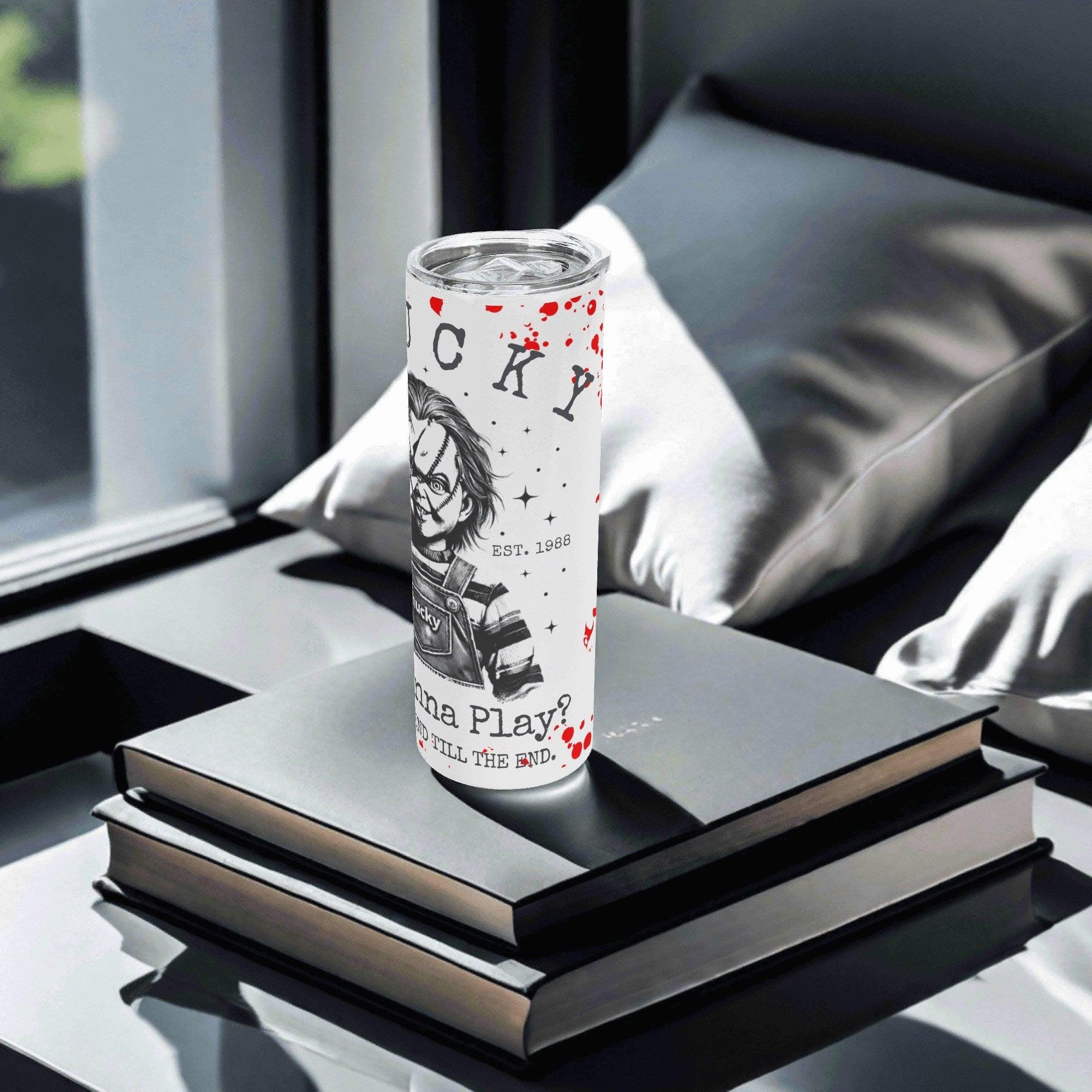 Chuckie Wants To Play Halloween Horror 20oz Skinny Stainless Steel Tumbler - Thumbnail 4