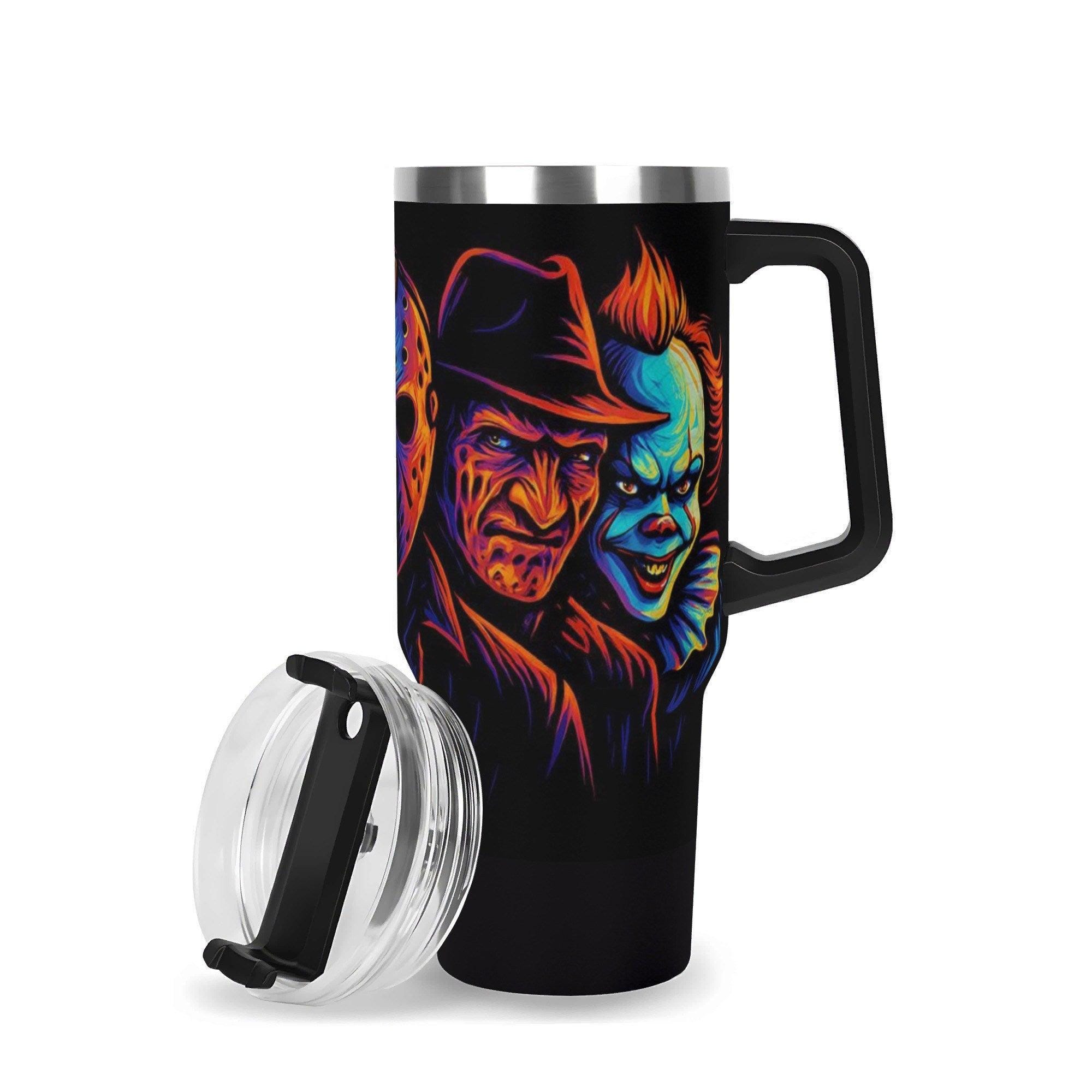 Fright Night Killers Halloween Horror 40oz Insulated Stainless Steel Tumbler with Handle and Straw - Thumbnail 4