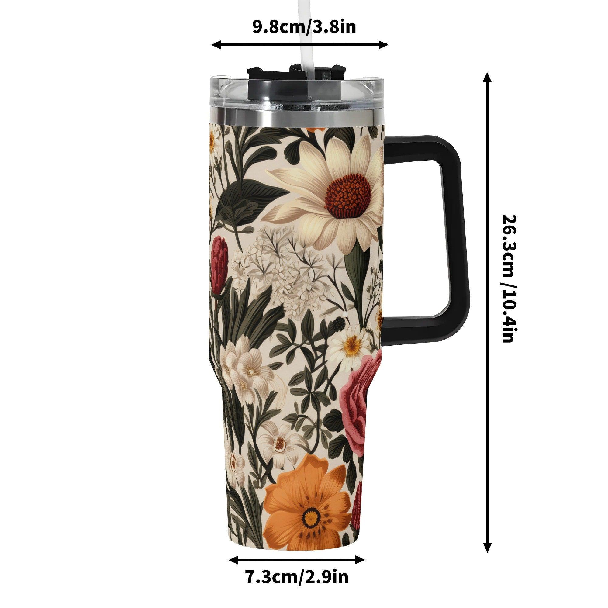 Wildflower Whispers – Custom 40oz Stainless Steel Tumbler with Handle & Straw - Thumbnail 6