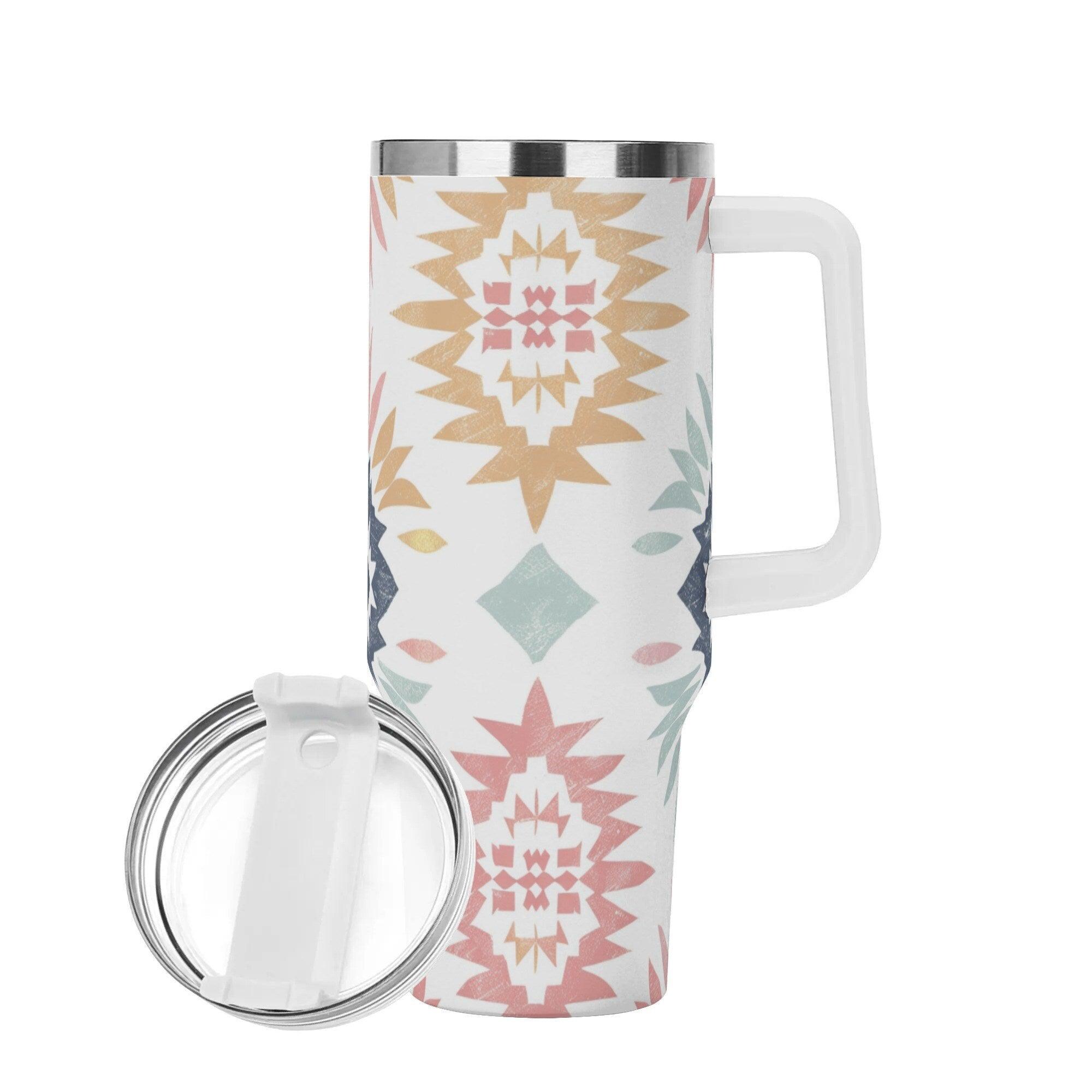 Pastel Aztec Radiance 40oz Stainless Steel Tumbler With White and Straw - Thumbnail 4