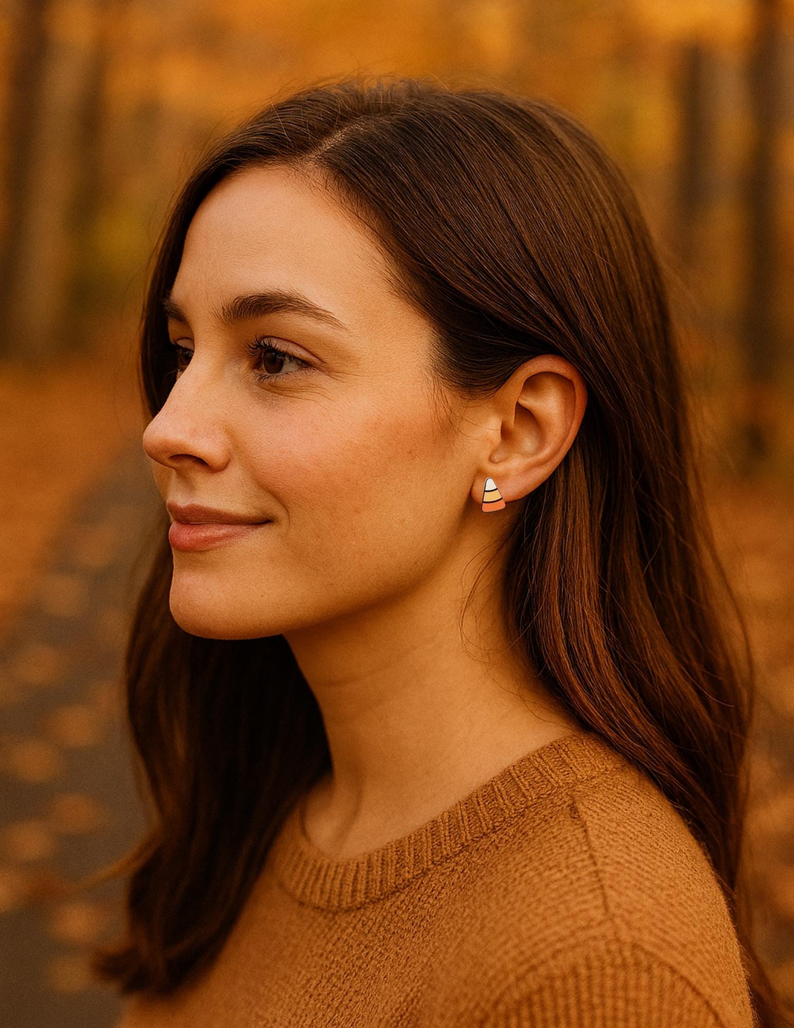 Candy Corn Halloween Acrylic Spooky Stud Earrings - Thumbnail 3