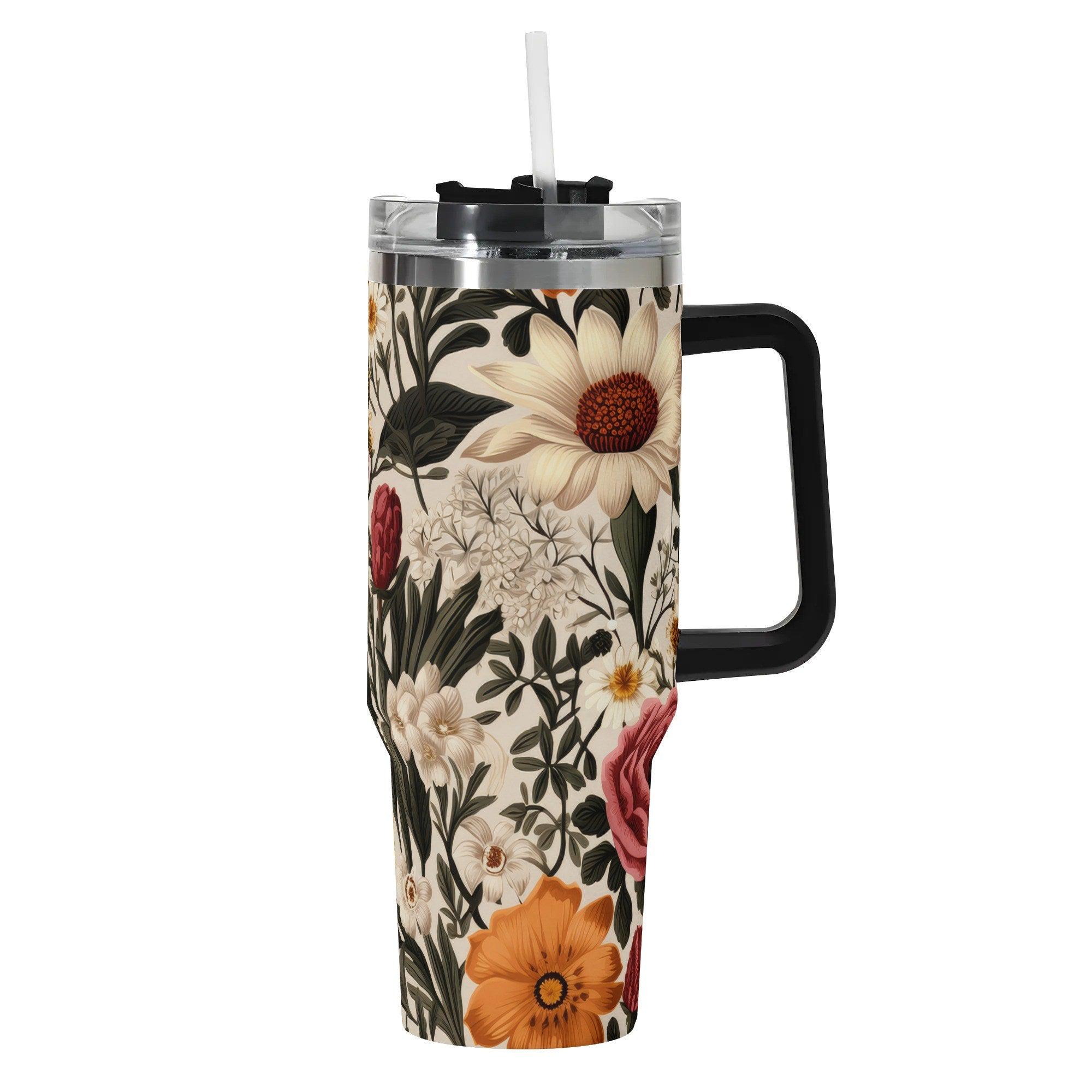 Wildflower Whispers – Custom 40oz Stainless Steel Tumbler with Handle & Straw - Thumbnail 7