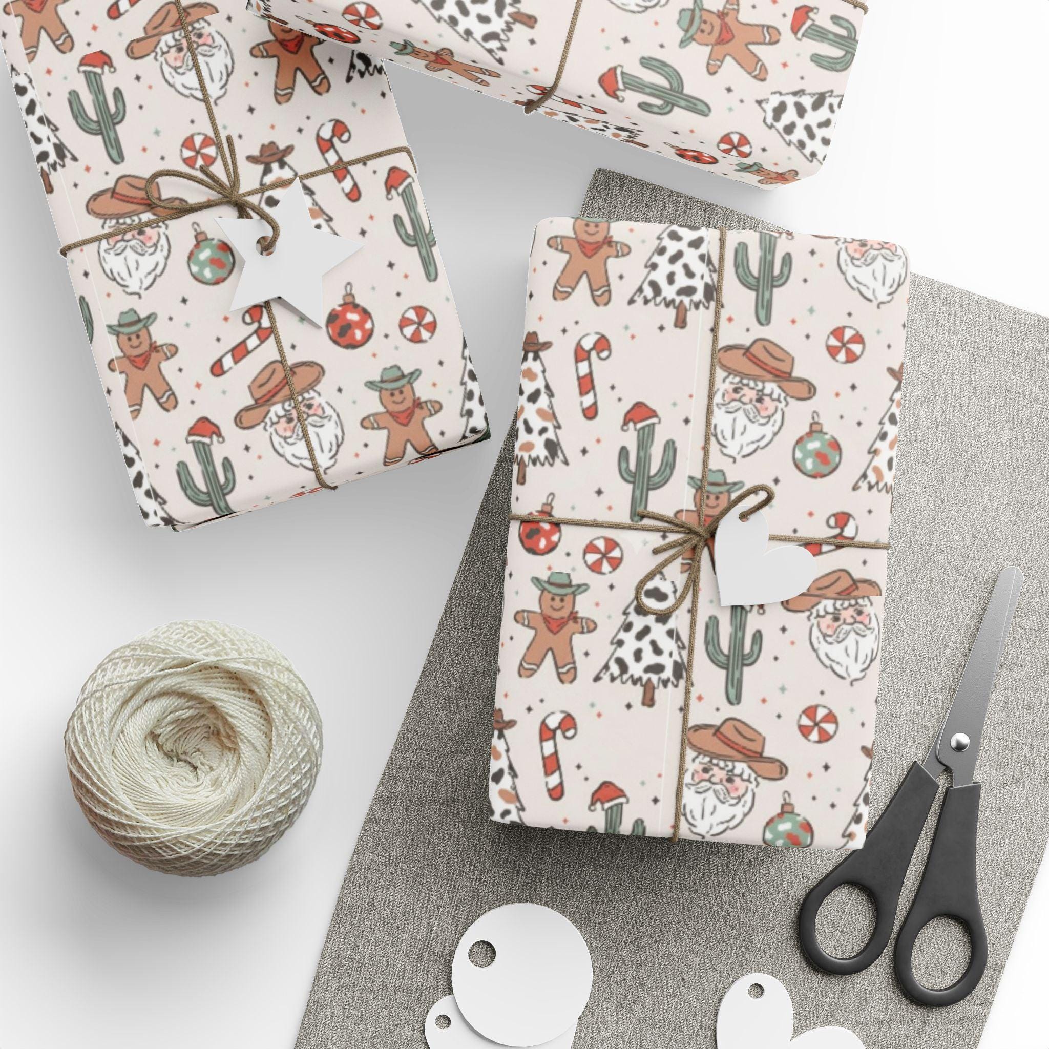 Cowboy Santa and Cactus Christmas Wrap Holiday Gift Wrap 30" x 72"