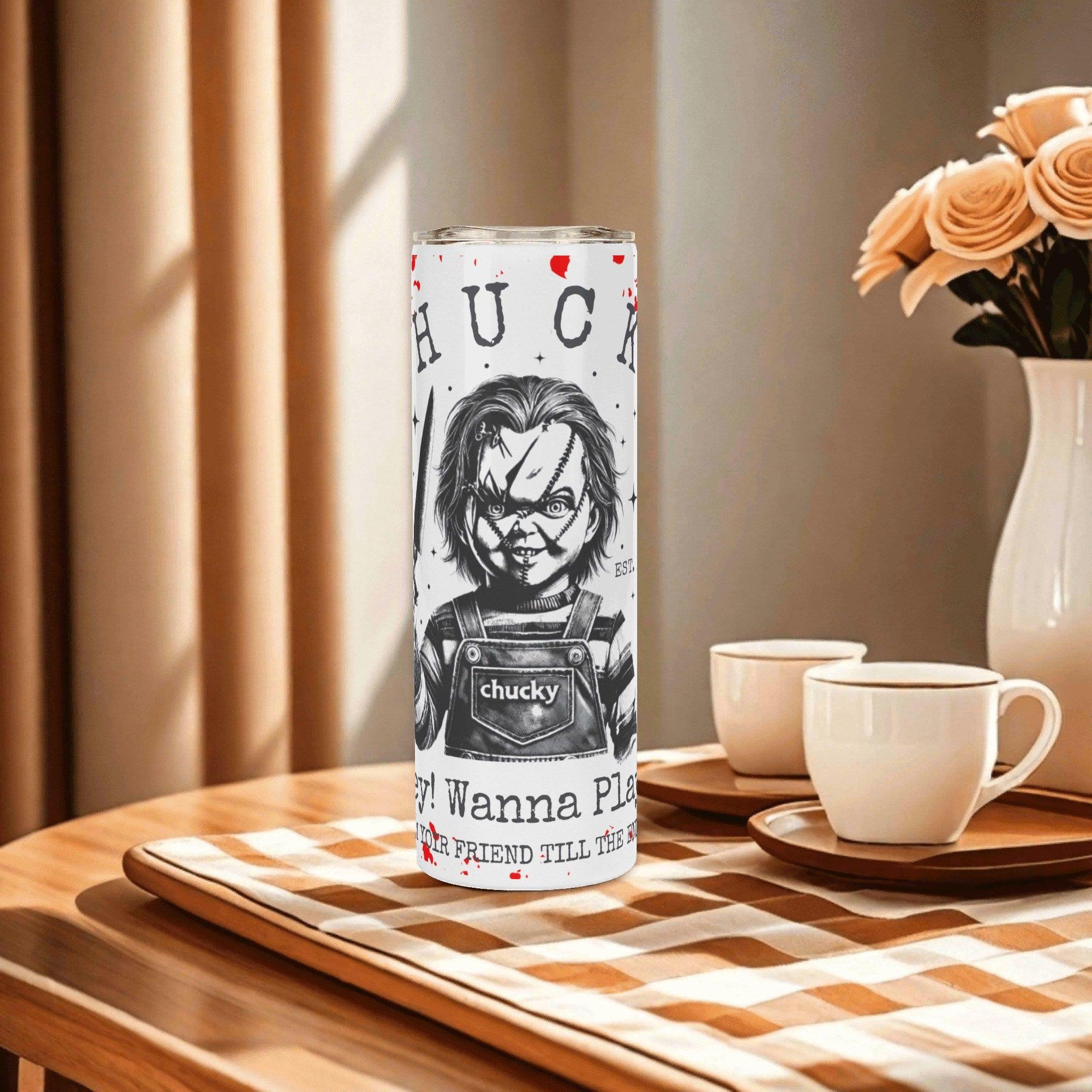 Chuckie Wants To Play Halloween Horror 20oz Skinny Stainless Steel Tumbler - Thumbnail 5