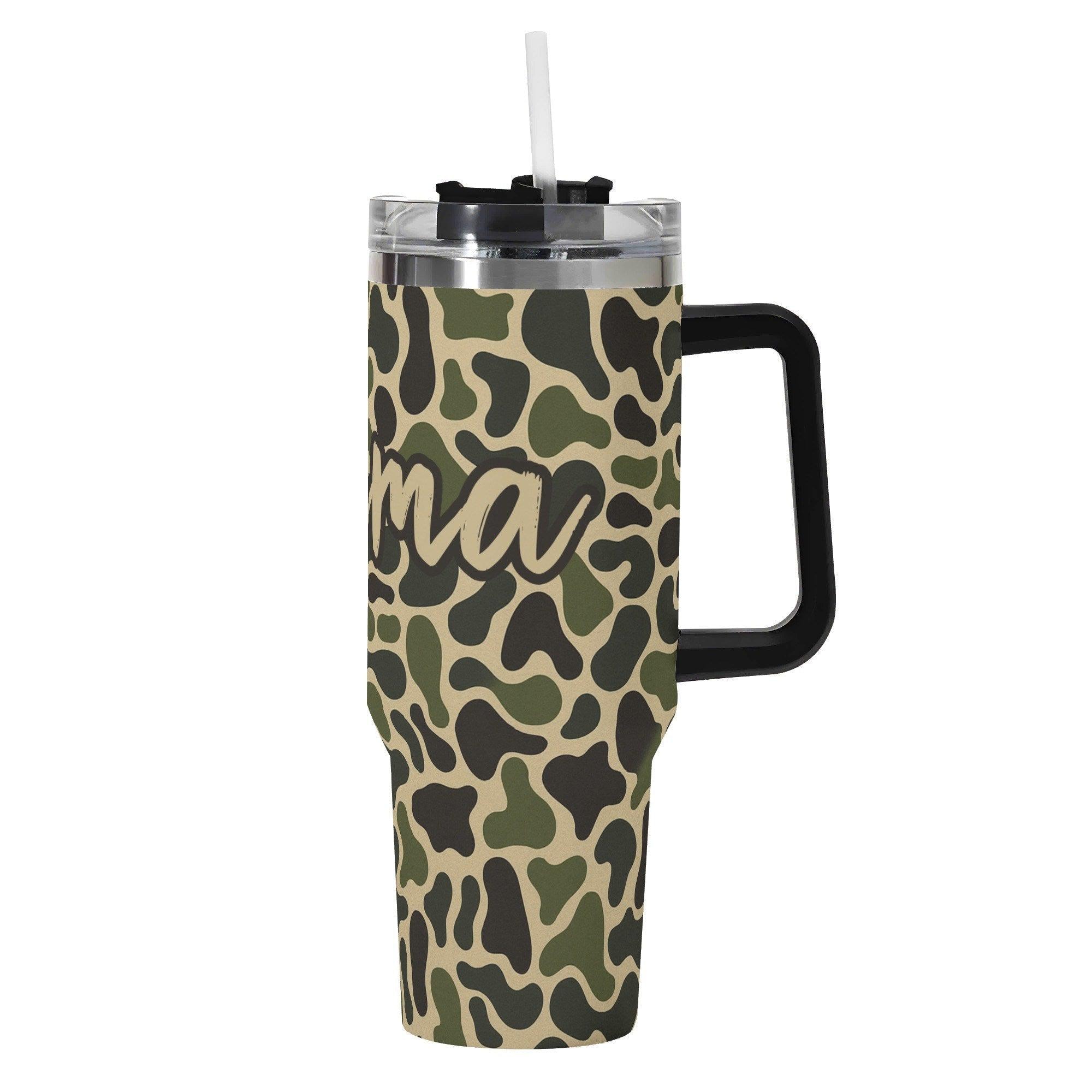 Backwoods Mama Old School Camouflage 40oz Stainless Steel Tumbler With Handle and Straw