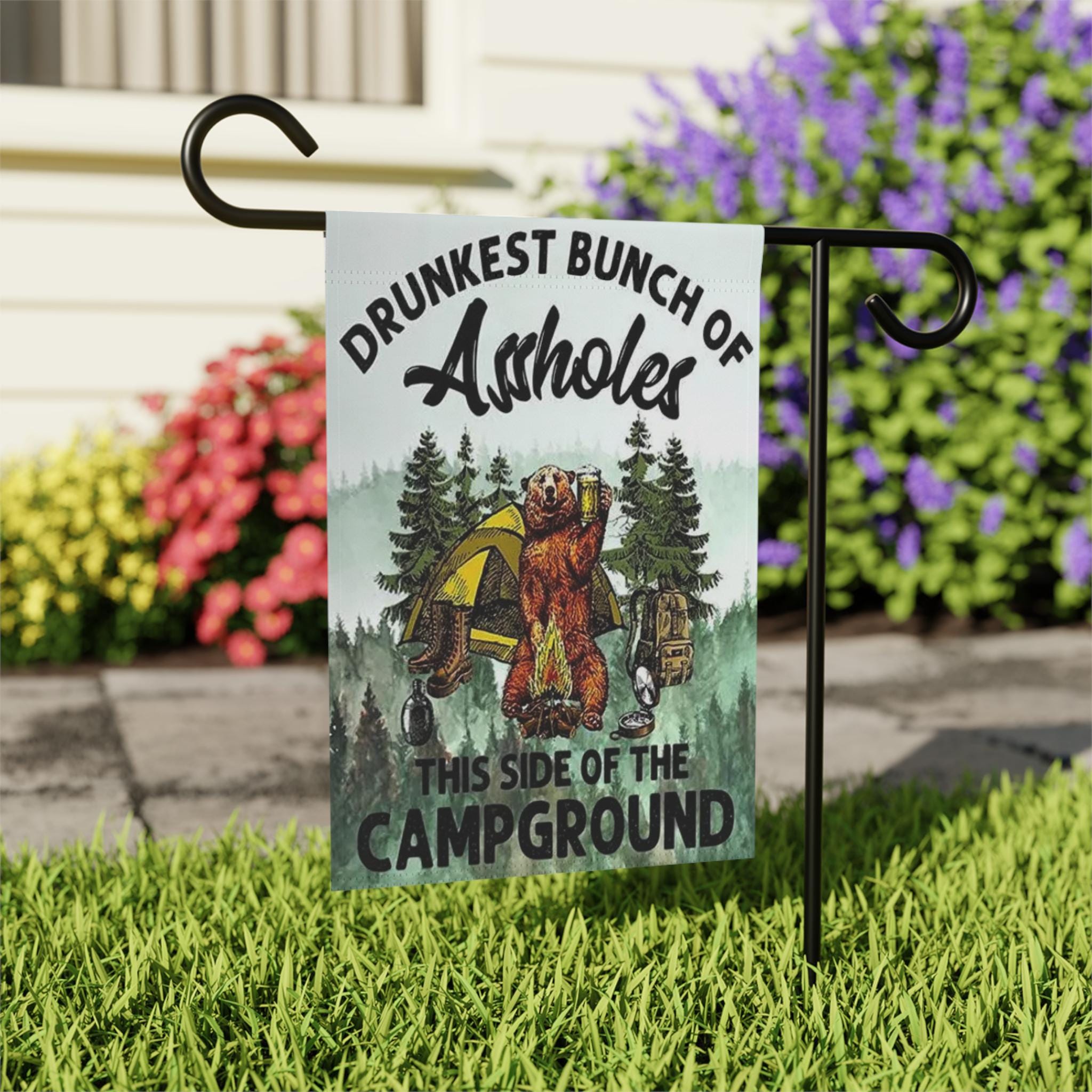 Rustic Camping Garden Banner: Funny Bear Outdoor Decor - Thumbnail 4