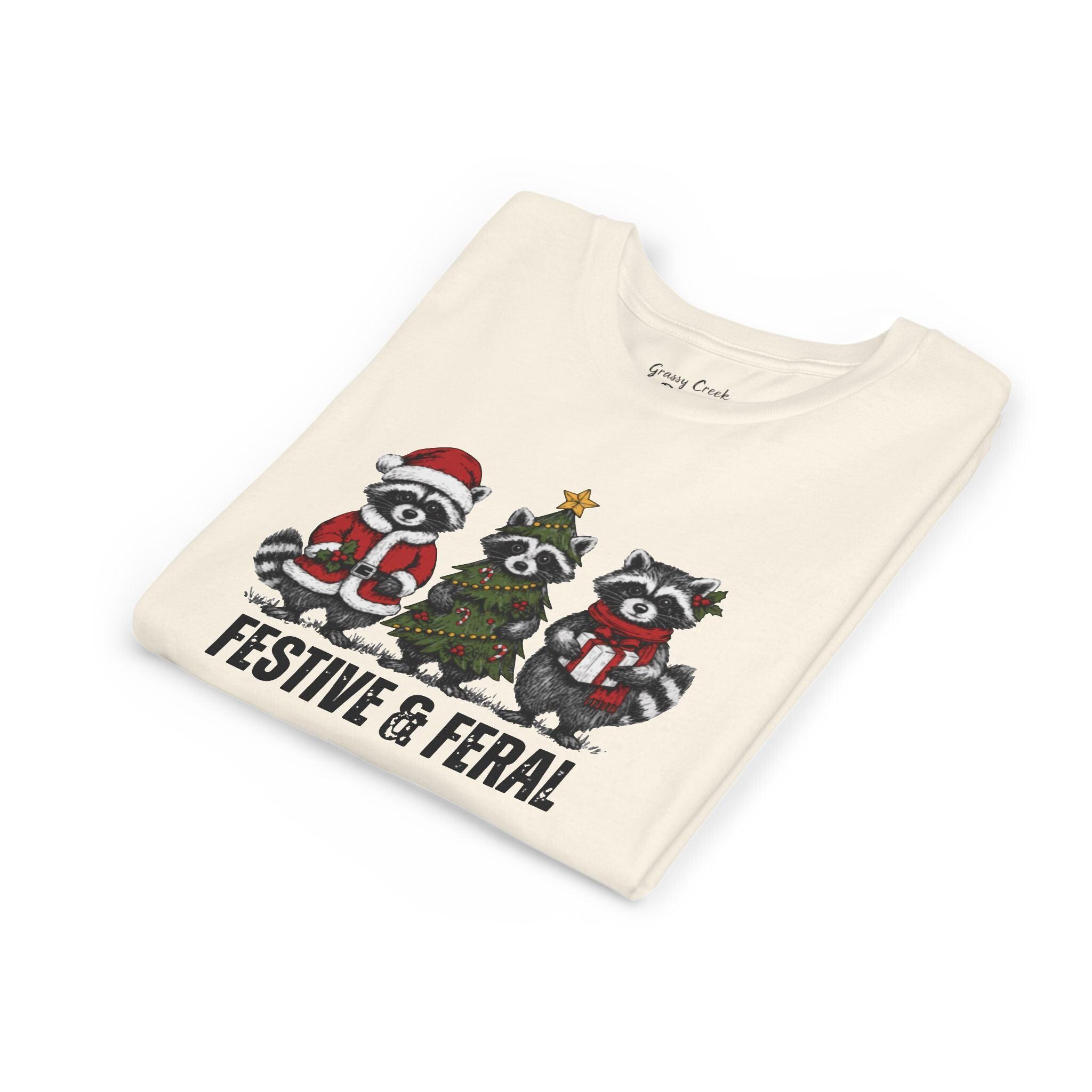 Festive & Feral Raccoons Youth Christmas Graphic T-Shirt - Thumbnail 6