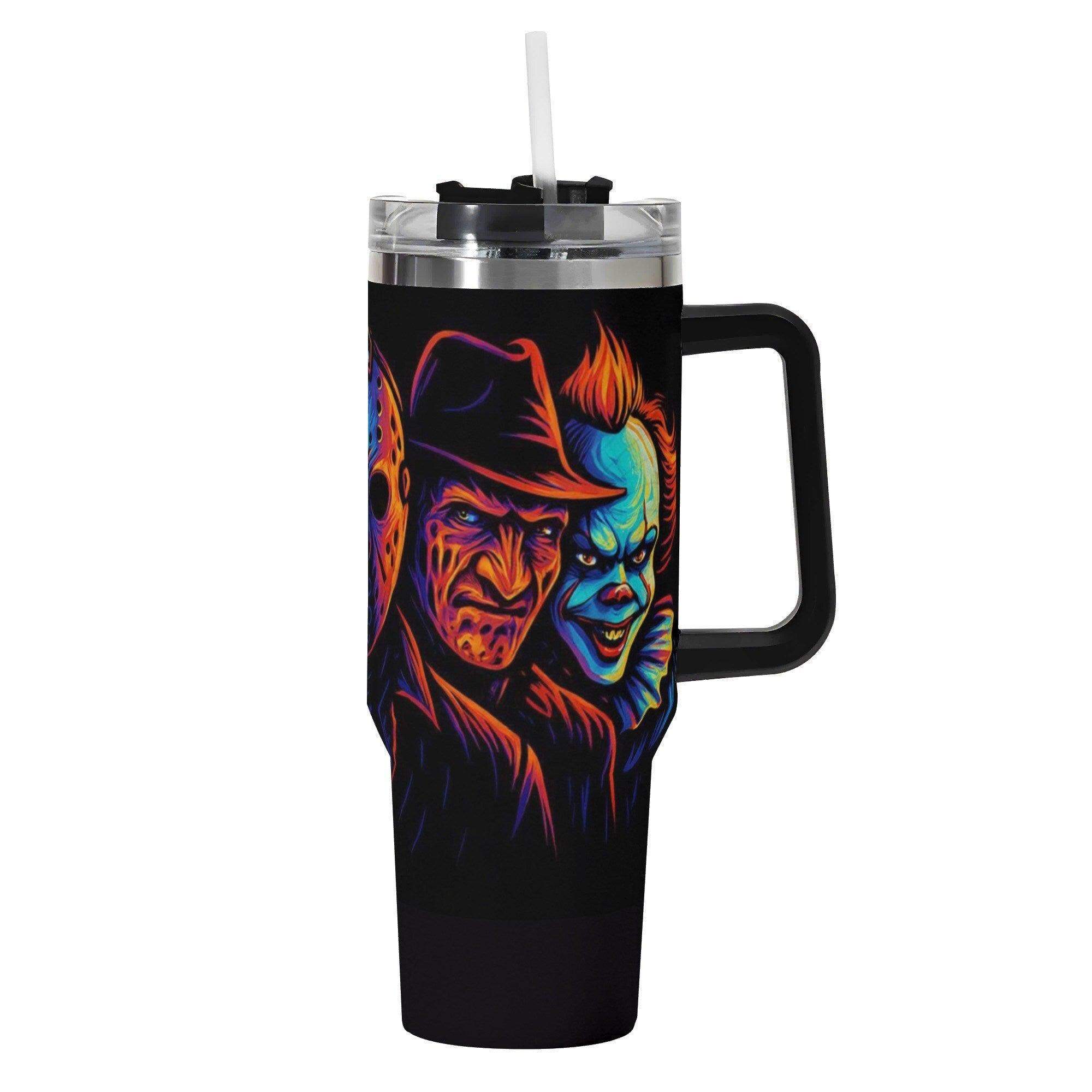 Fright Night Killers Halloween Horror 40oz Insulated Stainless Steel Tumbler with Handle and Straw