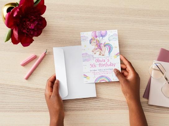 Unicorn & Rainbow Watercolor Themed Customized Printable Birthday Invitation - Digital Download - Thumbnail 2