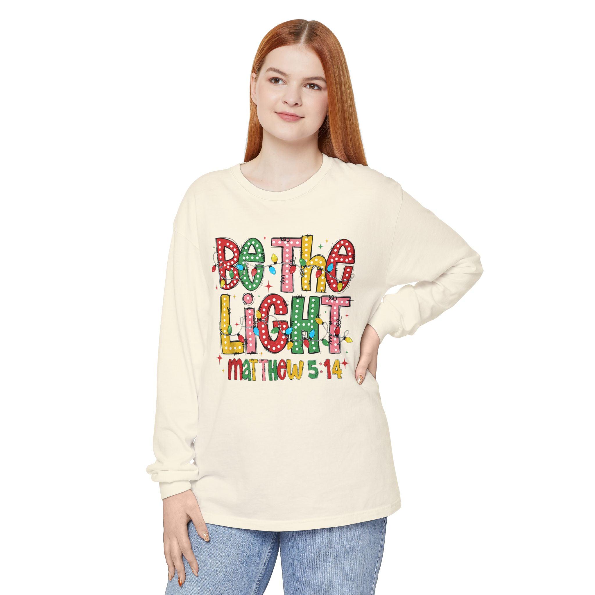 Matthew 5:14 "Be The Light" Christmas Themed Long Sleeve T-Shirt - Thumbnail 4