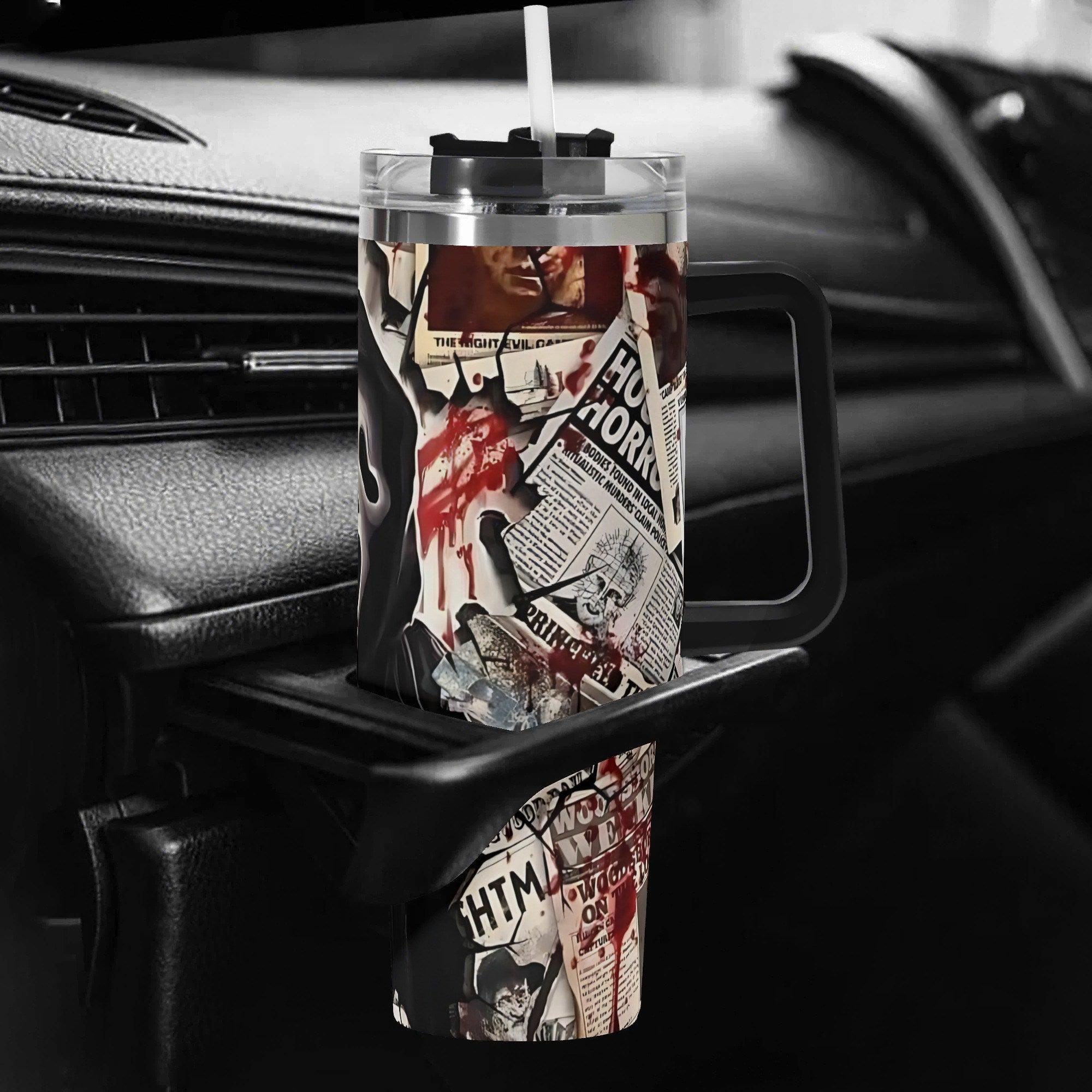 Bloody Headlines Ghostface Halloween Horror 40oz Stainless Steel Tumbler with Handle & Straw - Thumbnail 6
