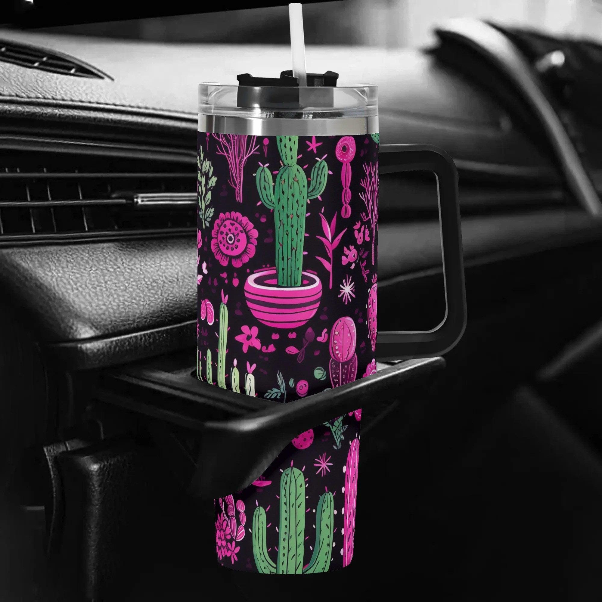 Neon Desert Blooms 40oz Stainless Steel Tumbler With Handle and Straw - Thumbnail 6