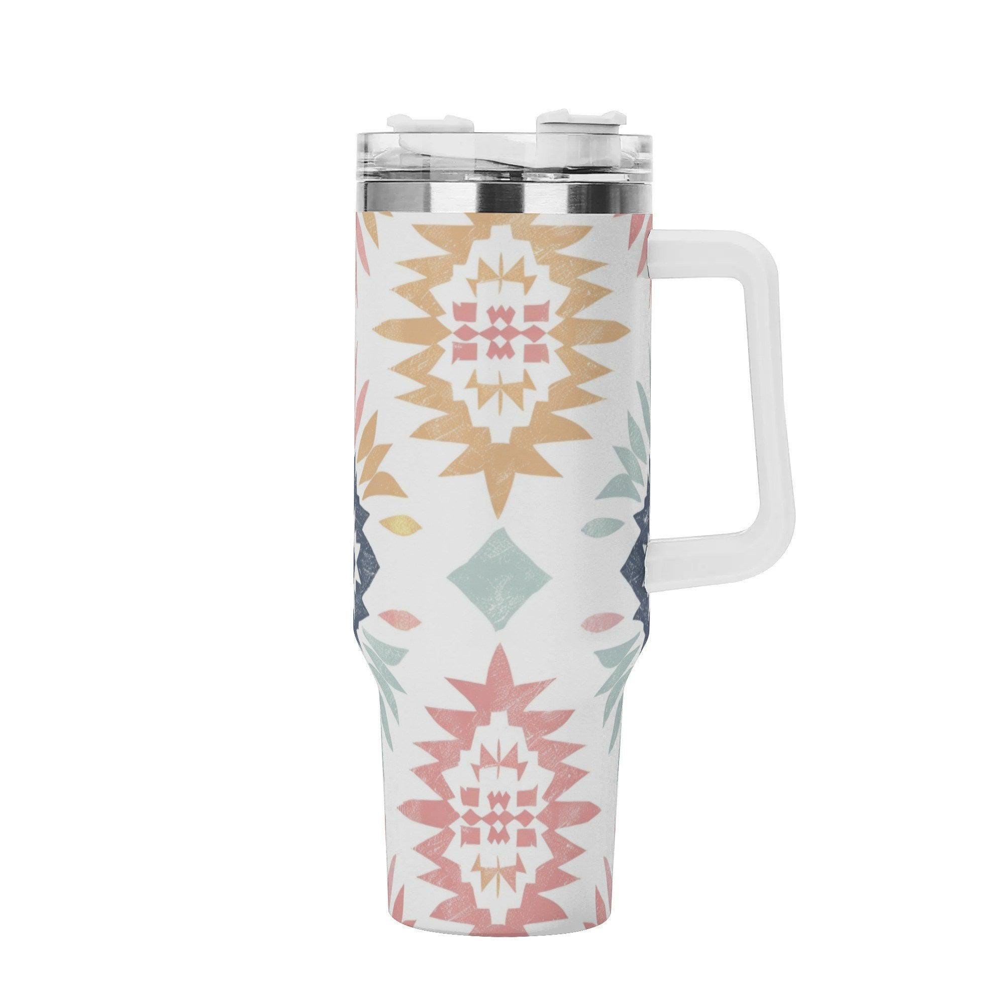 Pastel Aztec Radiance 40oz Stainless Steel Tumbler With White and Straw - Thumbnail 2
