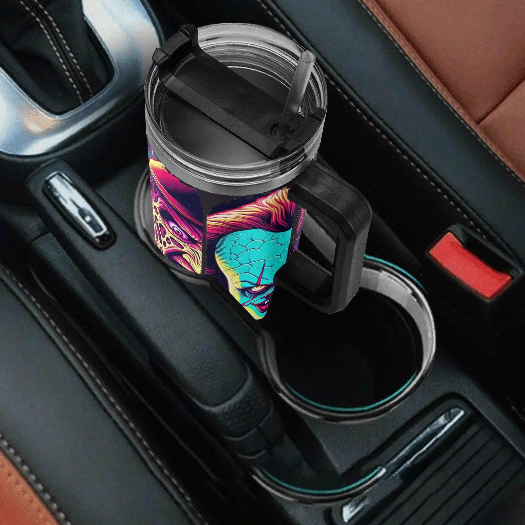 Neon Nightmare Legends Halloween Horror 40oz Insulated Stainless Steel Tumbler with Handle and Straw - Thumbnail 5