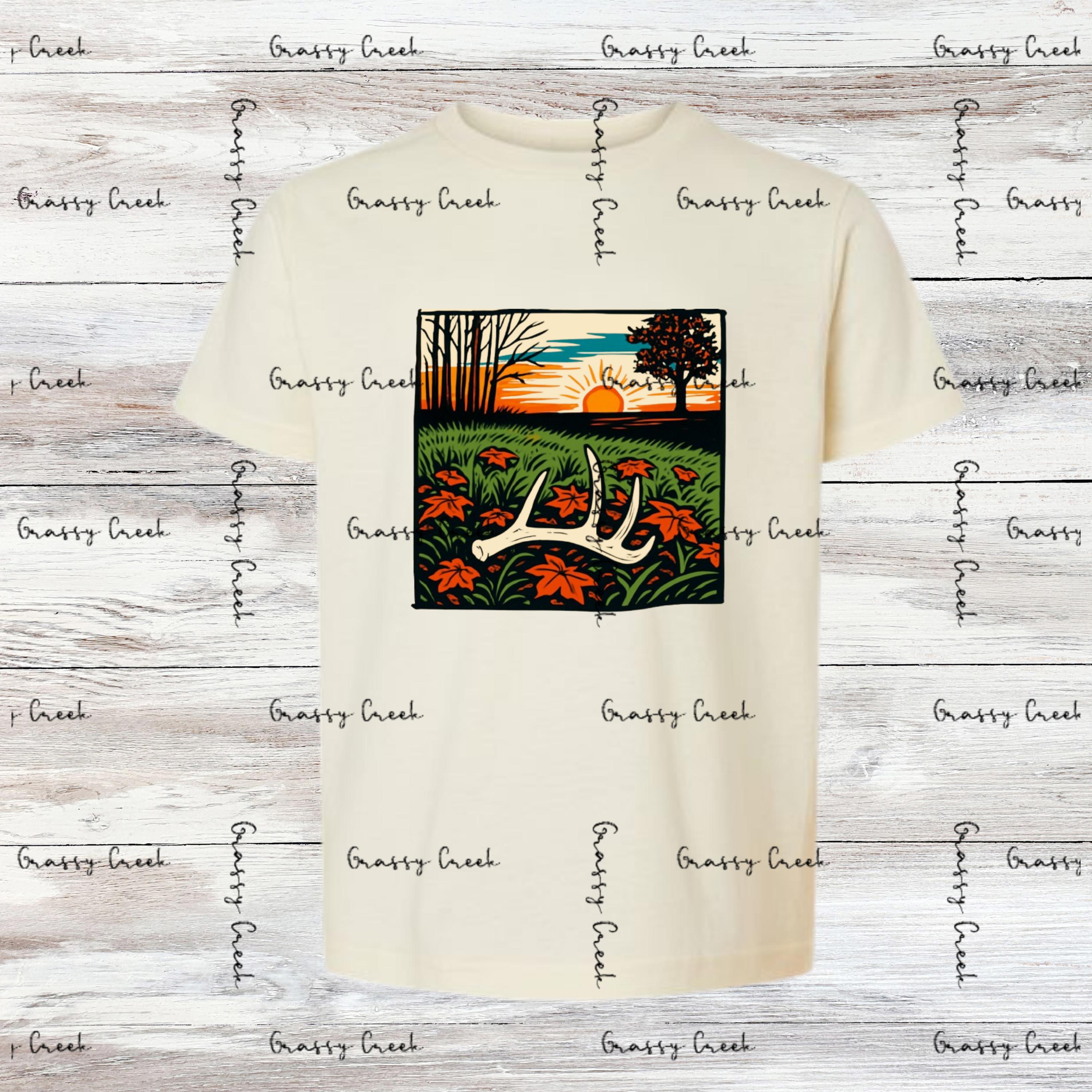Rustic Sunset Antlers Shirt – Fall Country Field Vibes PNG File - Digital Download