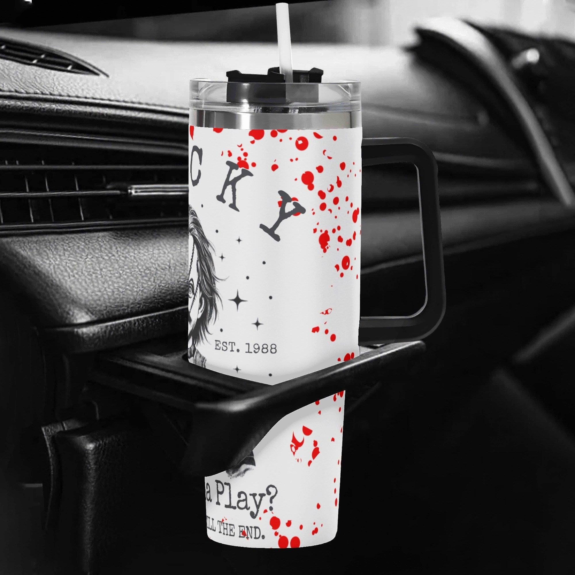 Chuckie Wants To Play Halloween Horror 40oz Stainless Steel Tumbler With Handle and Straw - Thumbnail 6